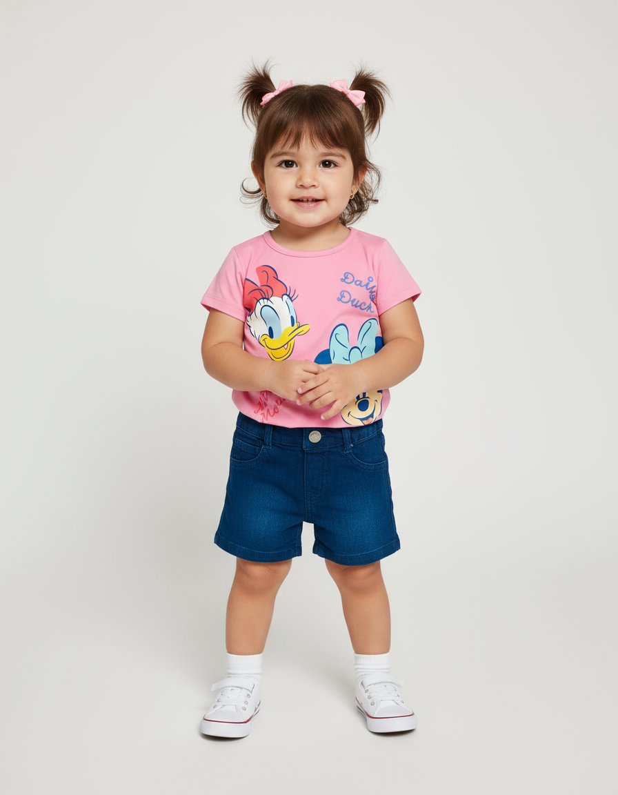 Set conjunto 2 piezas bebe niña minnie camisa rosada short azul oscuro D9-MI-1400B
