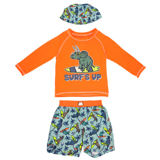 Set 3 piezas gorro camisa naranja short traje de baño bebe niño Tinytots 11365TT