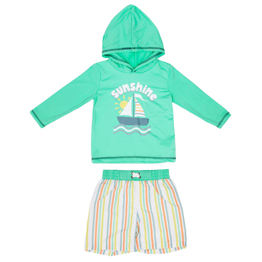 Set conjunto 2 piezas traje de baño camisa verde short verde multicolor bebe niño Tinytots 11378TT