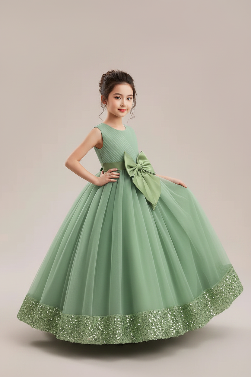 Vestido verde evento gala niña sk2411219880011110