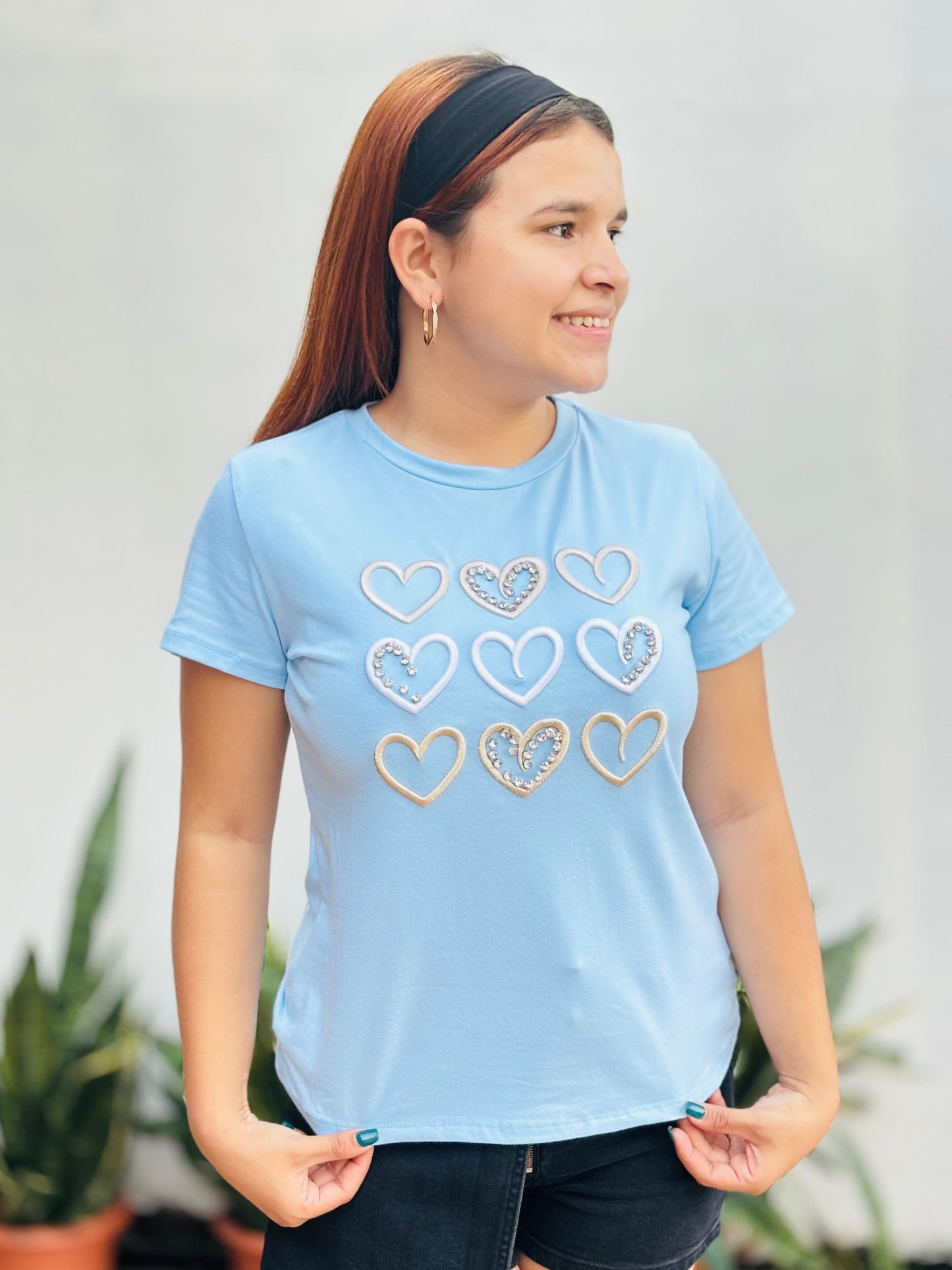 Camisa corazones bordados azul celeste Intrigue S-XL IN1-2213 425350
