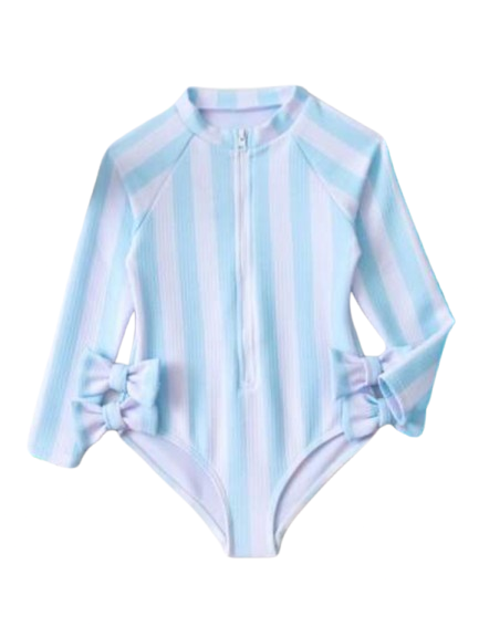 Traje de baño rayas azul blanco una pieza niña