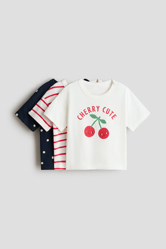 Set 3 camisas blanca cerezas cherry rayas rojas niña H&M 1320130001