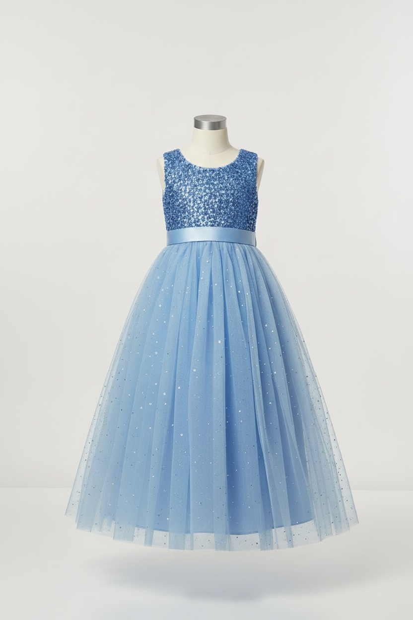 Vestido azul escarchado gala niña 202505