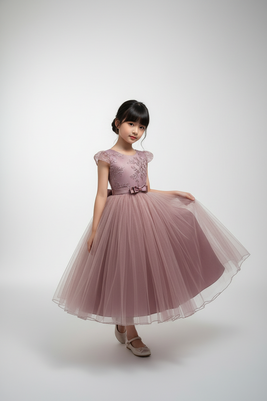Vestido rosado viejo evento gala con manga Princesa Royal