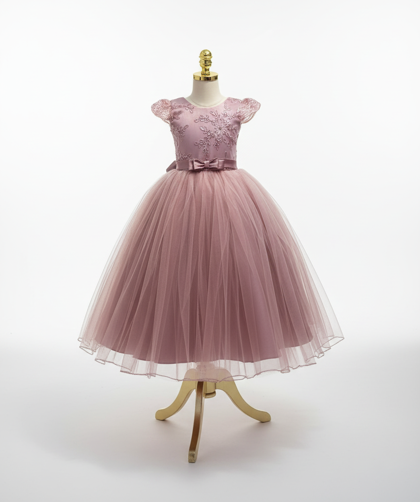 Vestido rosado viejo evento gala con manga Princesa Royal