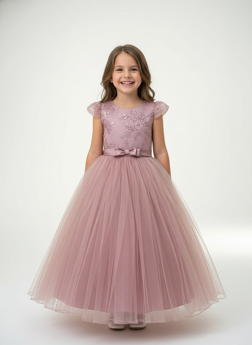 Vestido rosado evento gala con manga