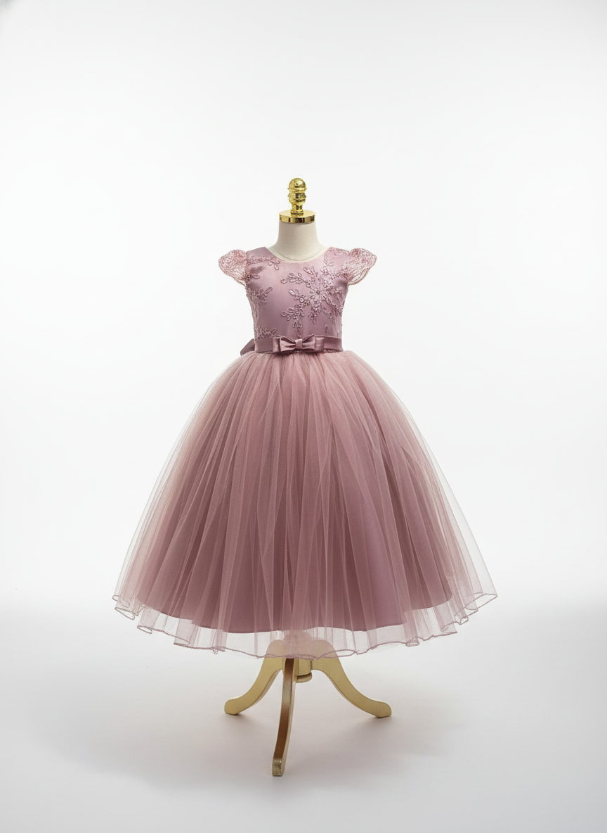 Vestido rosado evento gala con manga