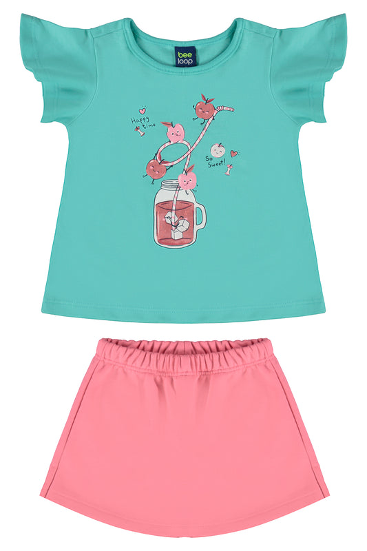 Set 2 piezas camisa azul y falda rosada Bee loop 17986 - 155218