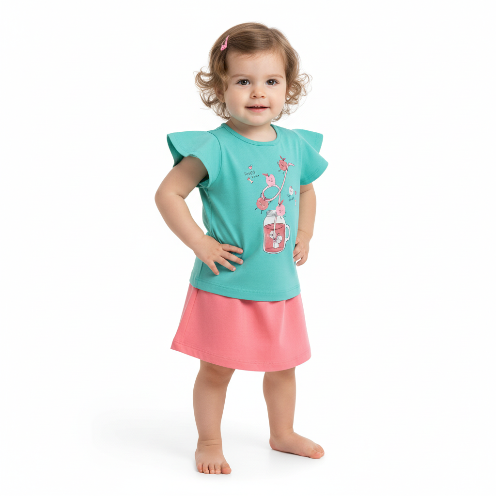 Set 2 piezas bebe niña camisa azul y falda rosada Bee loop 17986 - 155218 promo 3x1000