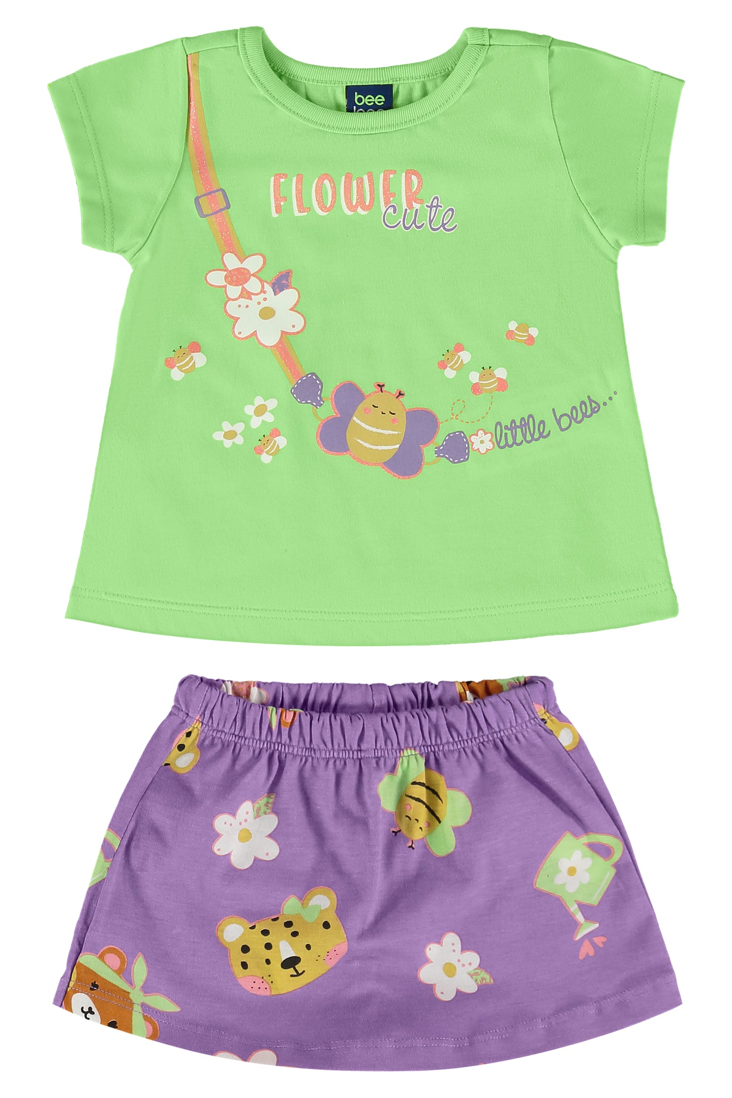 Set 2 piezas bebe niña camisa verde y falda morada Bee loop 17989 - 020225
