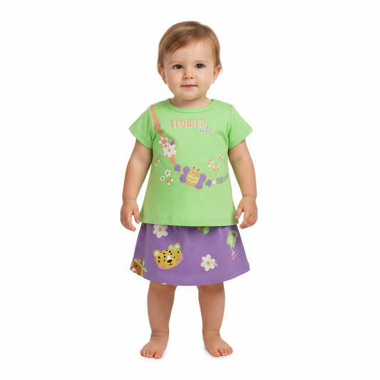 Set 2 piezas bebe niña camisa verde y falda morada Bee loop 17989 - 020225 promo 3x1000
