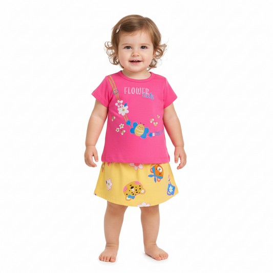 Set 2 piezas bebe niña camisa rosada y falda amarilla Bee loop 17989 - 072033 promo 3x1000
