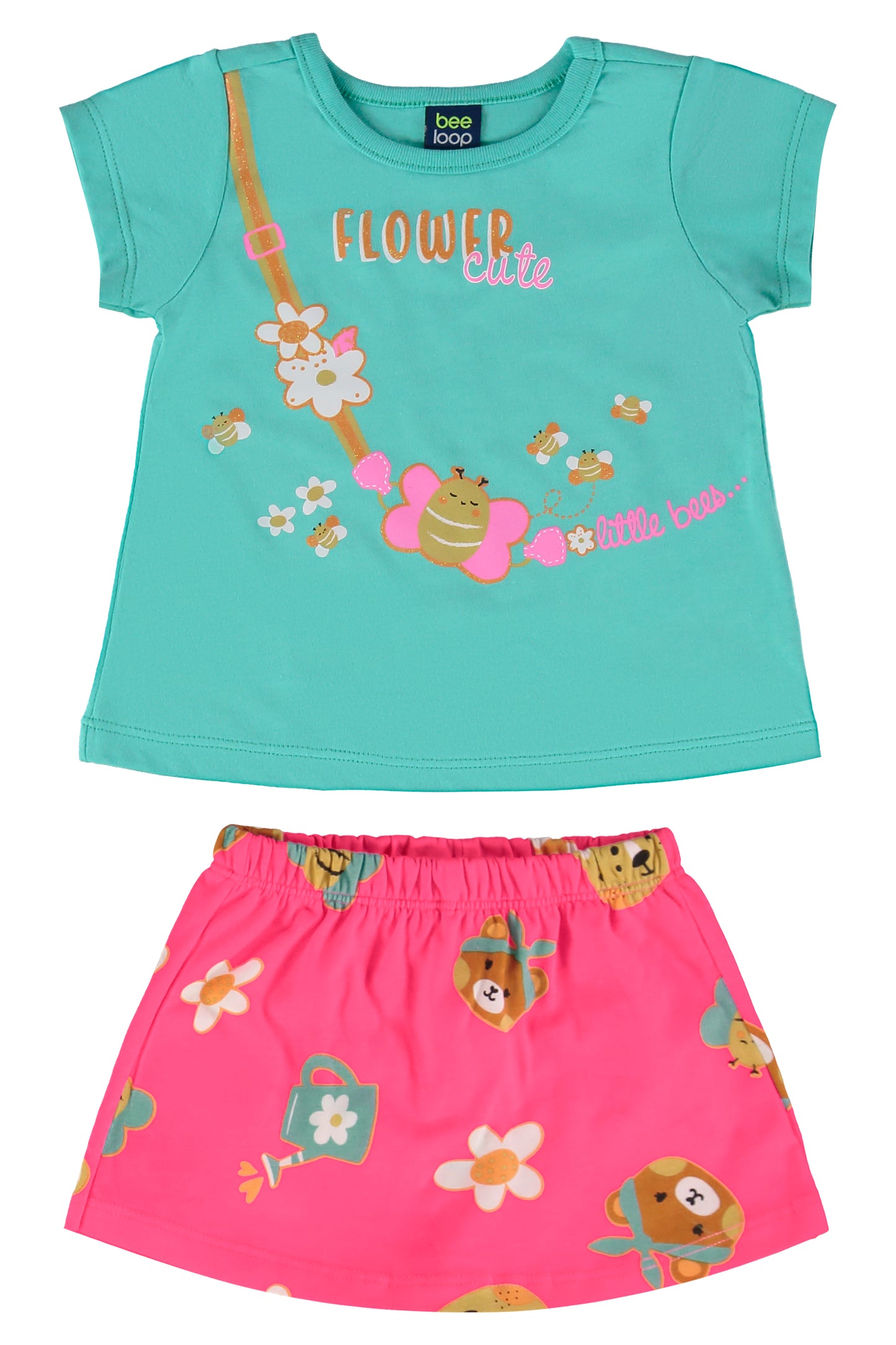 Set 2 piezas bebe niña camisa azul y falda rosada Bee loop 17989 - 155218