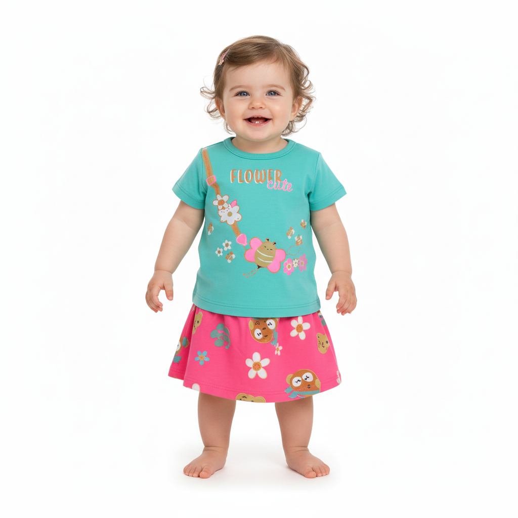 Set 2 piezas bebe niña camisa azul y falda rosada Bee loop 17989 - 155218 promo 3x1000