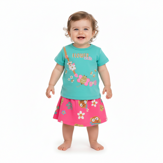 Set 2 piezas bebe niña camisa azul y falda rosada Bee loop 17989 - 155218 promo 3x1000