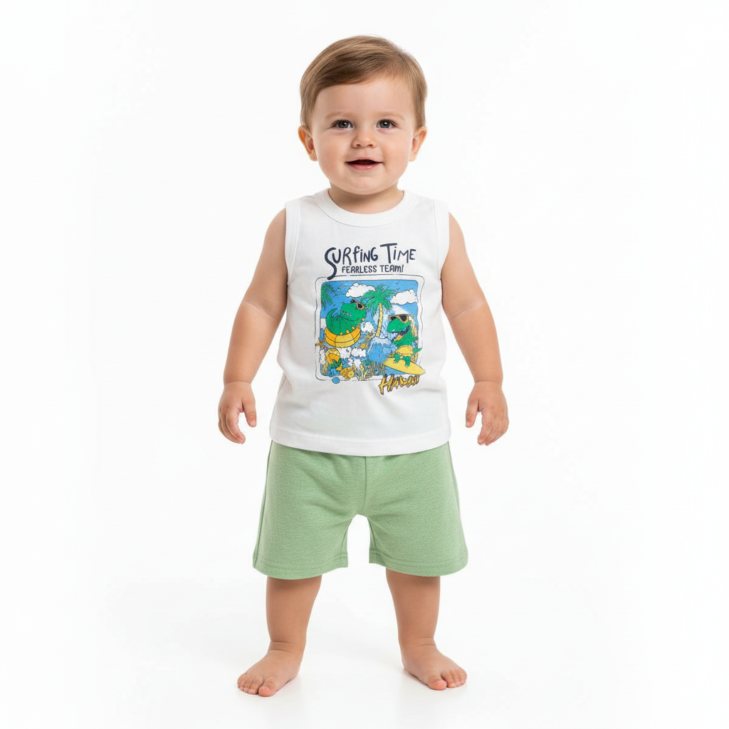 Set bebe niño animales dinosaurios Conjunto camisa blanca short verde Bee loop 17998 - 000106 promo 3x1000