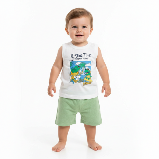 Set bebe niño animales dinosaurios Conjunto camisa blanca short verde Bee loop 17998 - 000106 promo 3x1000