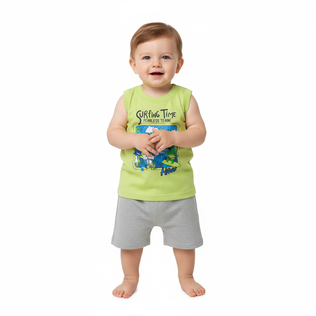 Set bebe niño animales Conjunto camisa verde short gris Bee loop 17998 - 130535 promo 3x1000