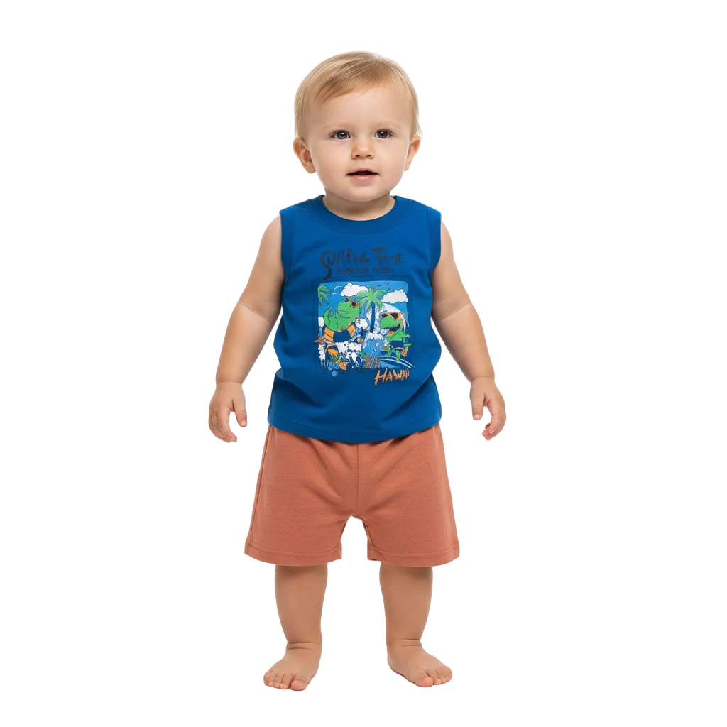 Set bebe niño dinosaurios Conjunto camisa azul short café Bee loop 17998 - 194056 promo 3x1000