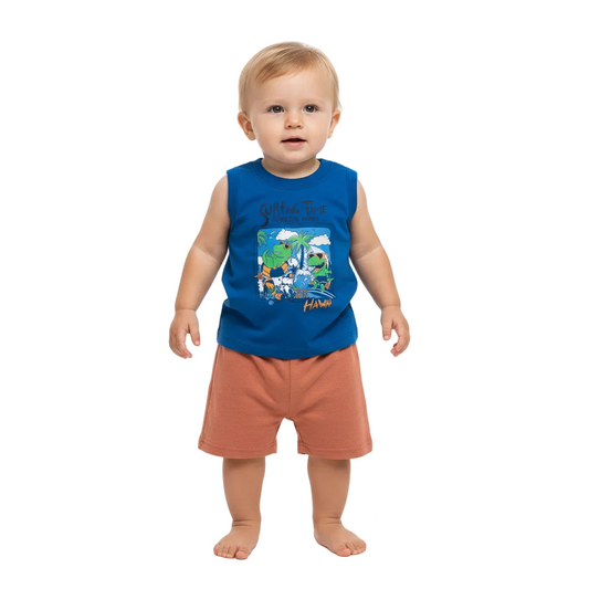 Set bebe niño dinosaurios Conjunto camisa azul short café Bee loop 17998 - 194056 promo 3x1000