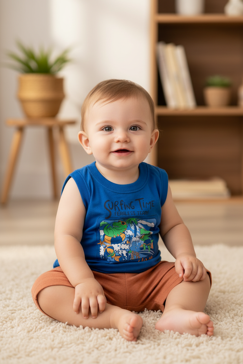 Set bebe niño dinosaurios Conjunto camisa azul short café Bee loop 17998 - 194056 promo 3x1000