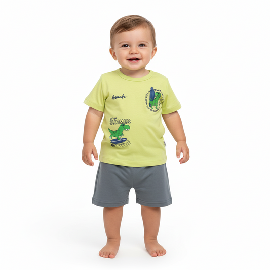 Set bebe niño animales dinosaurios Conjunto camisa azul short café Bee loop 17999 - 130535 promo 3x1000