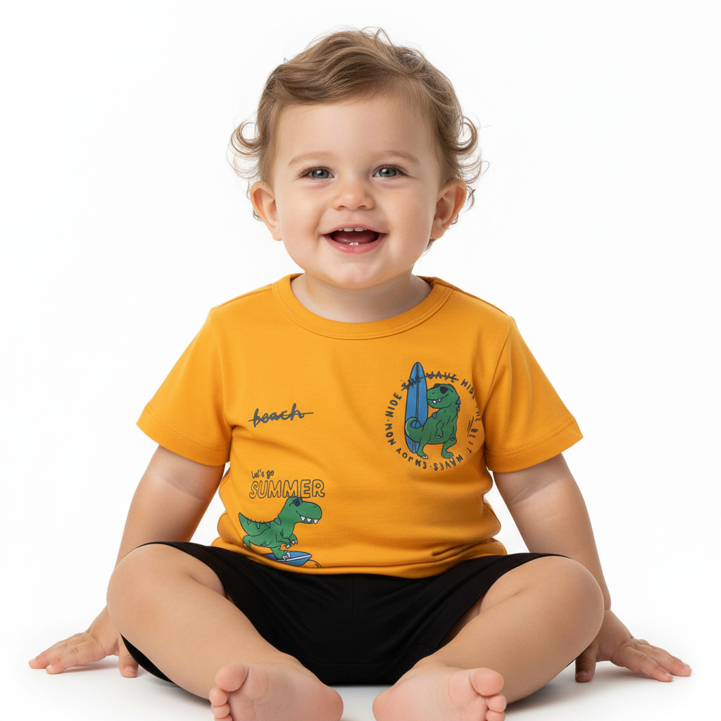 Set bebe niño animales dinosaurios Conjunto camisa amarilla short negro Bee loop 17999-150 955 promo 3x1000