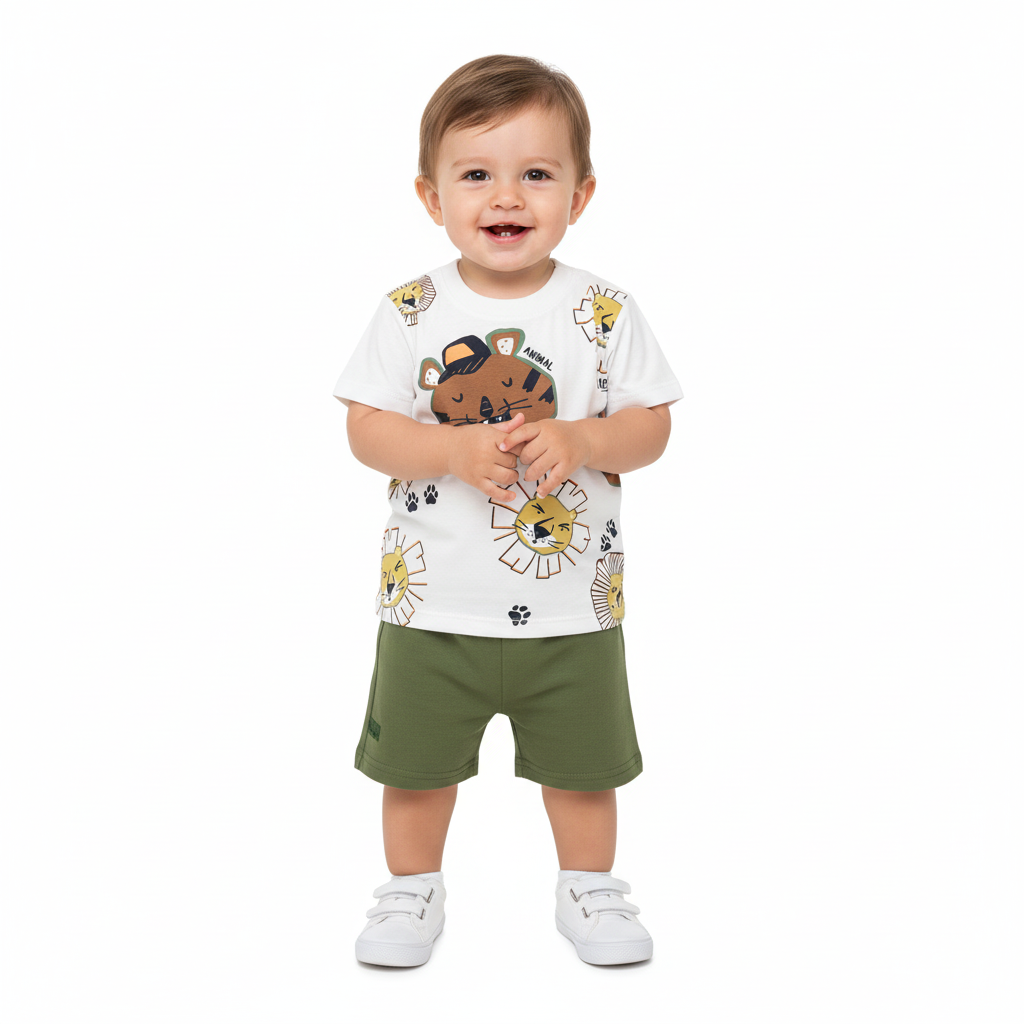 Set bebe niño animales Conjunto camisa blanca short verde Bee loop 18000 - 000106 promo 3x1000