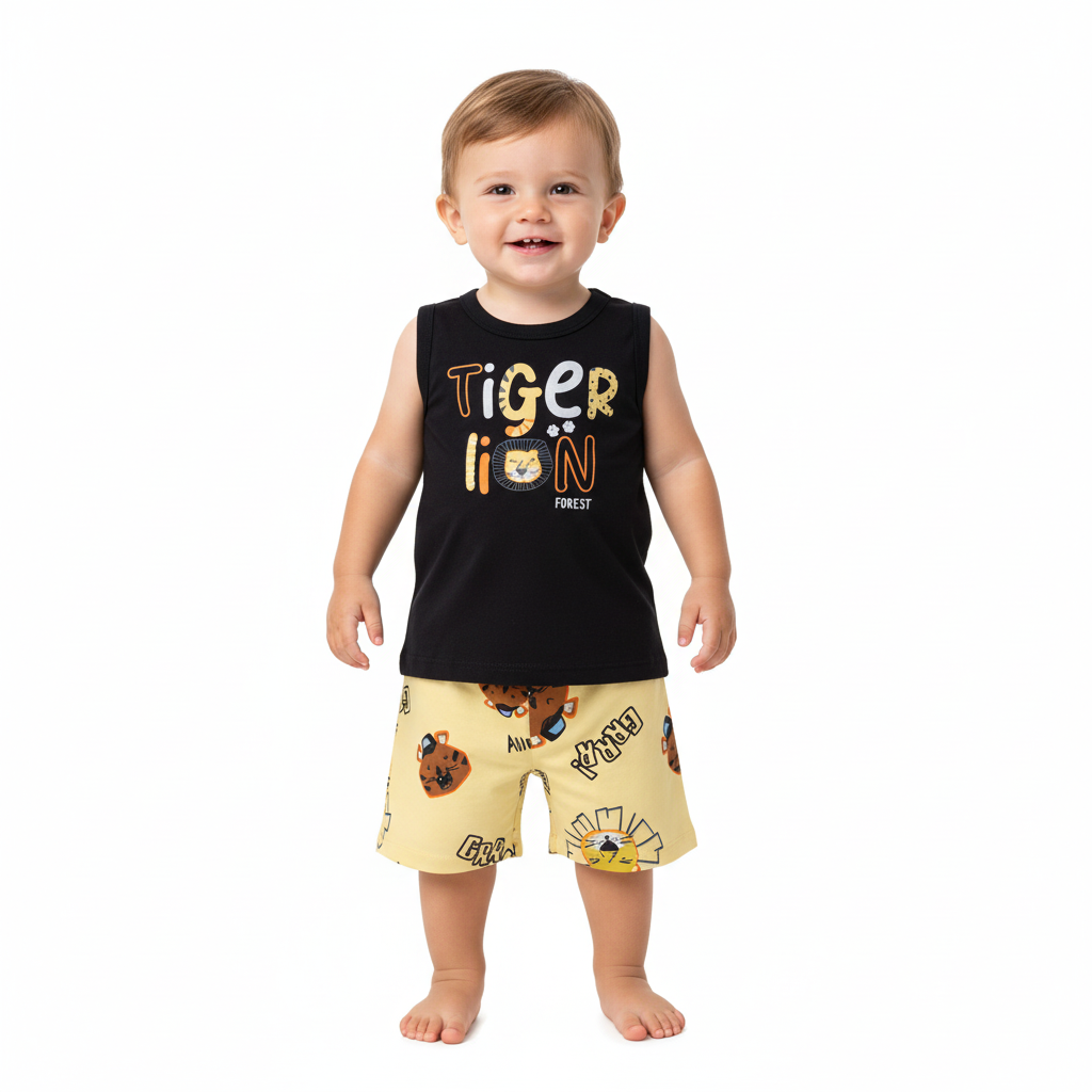 Set bebe niño animales Conjunto camisa negra short amarillo Bee loop 18001 - 0008910 promo 3x1000
