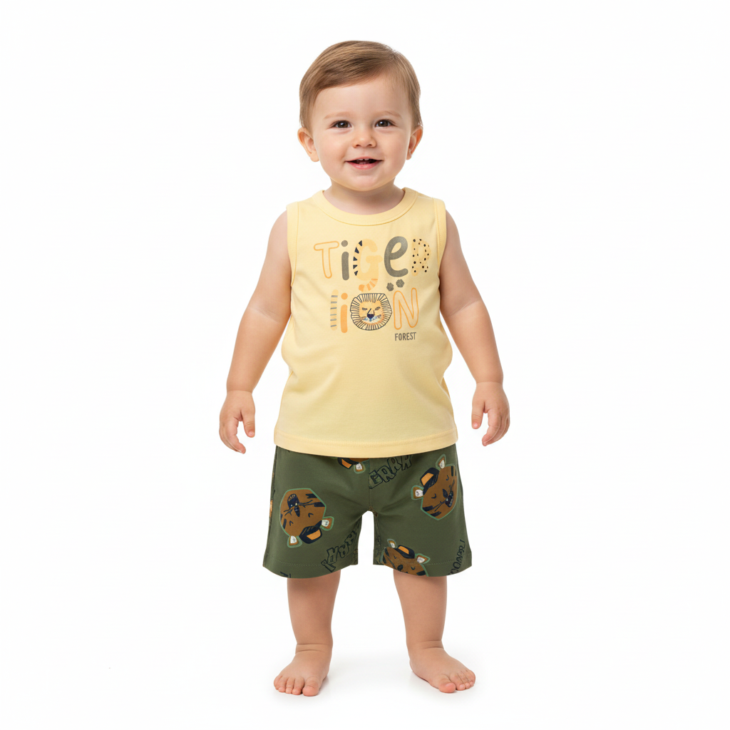 Set bebe niño animales Conjunto camisa amarilla short verde  Bee loop 18001 - 120720 promo 3x1000
