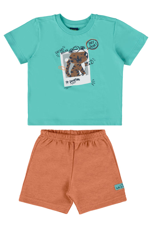 Conjunto camisa azul short cafe Bee loop 18002 - 155218