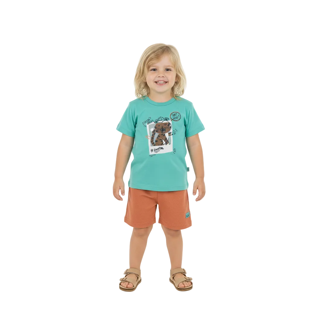 Set bebe niño Conjunto camisa azul short cafe Bee loop 18002 - 155218 promo 3x1000