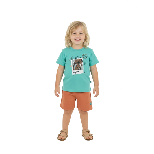 Set bebe niño Conjunto camisa azul short cafe Bee loop 18002 - 155218 promo 3x1000
