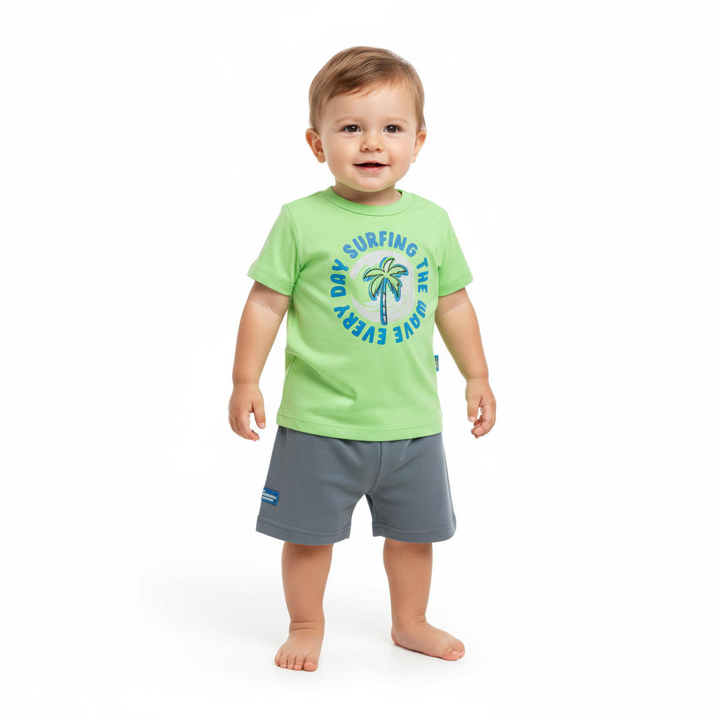 Set bebe niño camisa verde short gris  Bee loop  18003 - 020225 promo 3x1000
