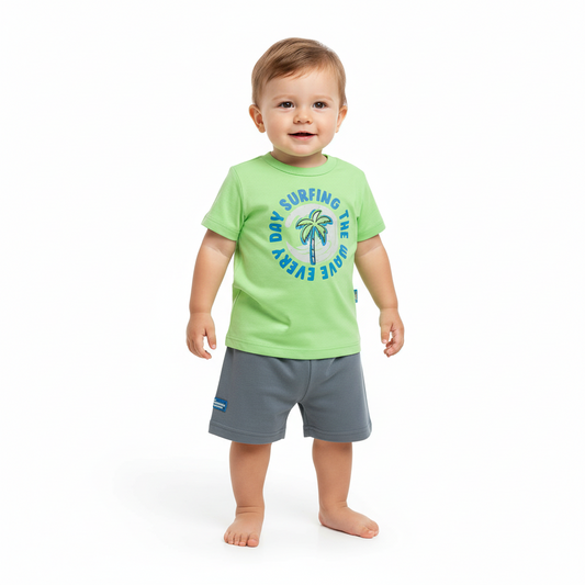 Set bebe niño camisa verde short gris  Bee loop  18003 - 020225 promo 3x1000
