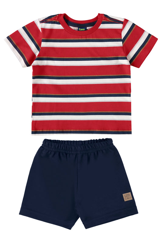 Conjunto camisa roja rayada short azul Bee loop 18006 - LIS625