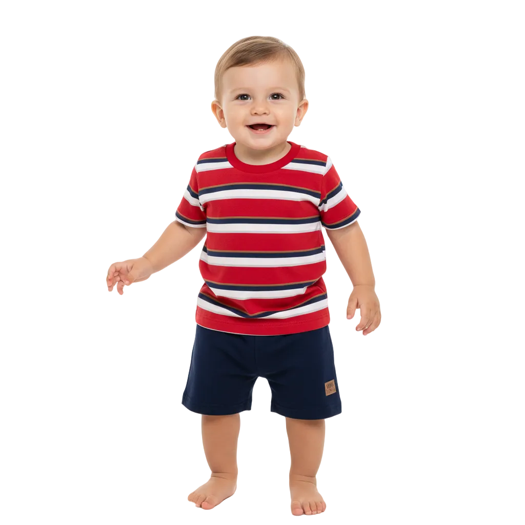 Set bebe niño camisa roja rayada short azul Bee loop  18006 - LIS625 promo 3x1000