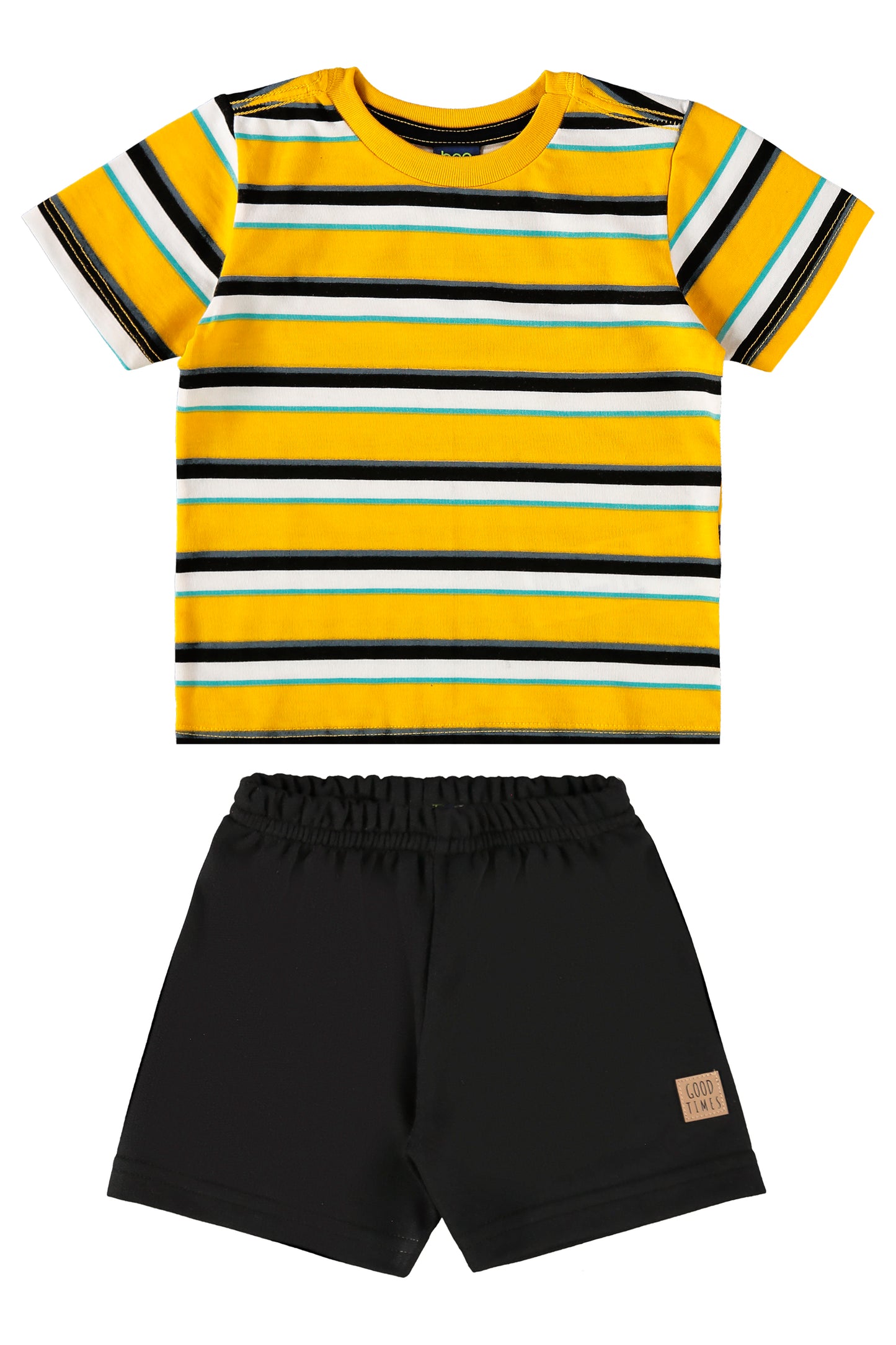 Conjunto camisa amarilla rayada short negro Bee loop bebe niño 18006 - LIS626