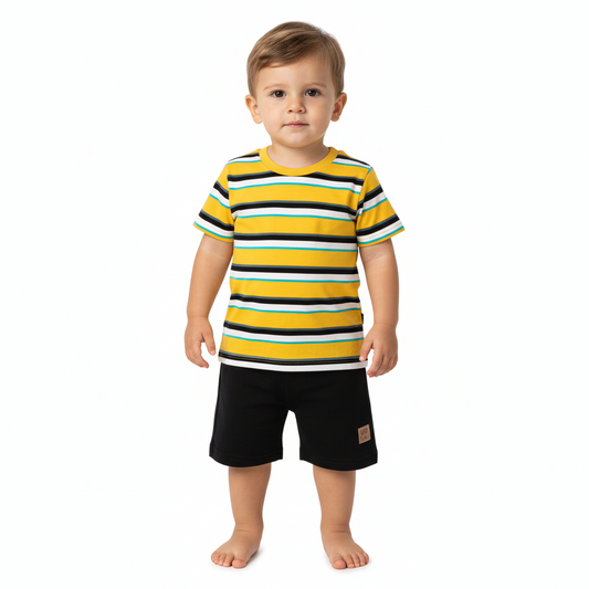Set bebe niño camisa amarilla rayada short negro Bee loop  18006 - LIS626 promo 3x1000