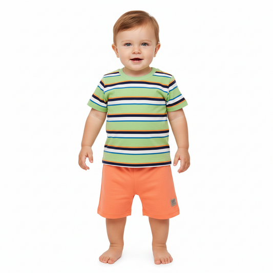Set bebe niño camisa verde rayada short Bee loop  18006 - LIS627 promo 3x1000