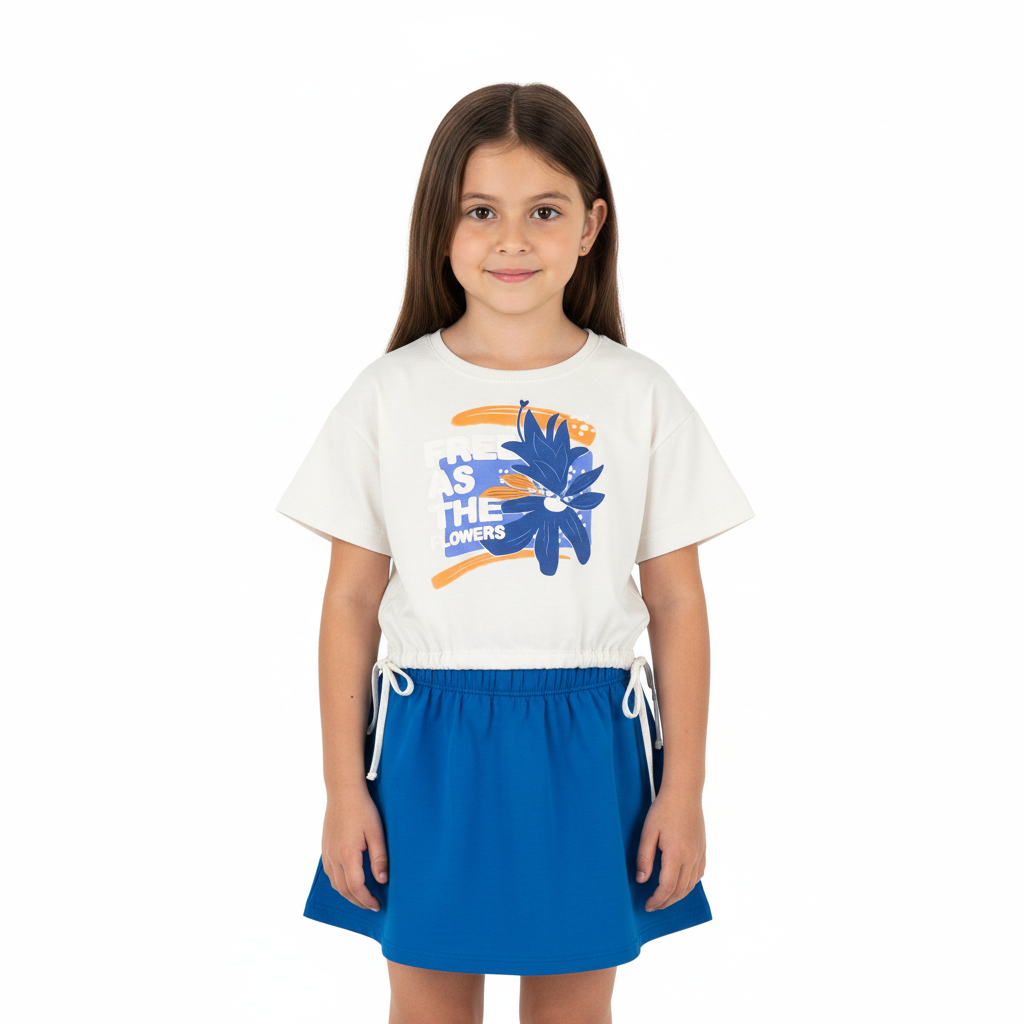 Set niña flores hawaiano camisa blanca falda azul Bee loop 1206.18021 - 000106 promo 2x1000