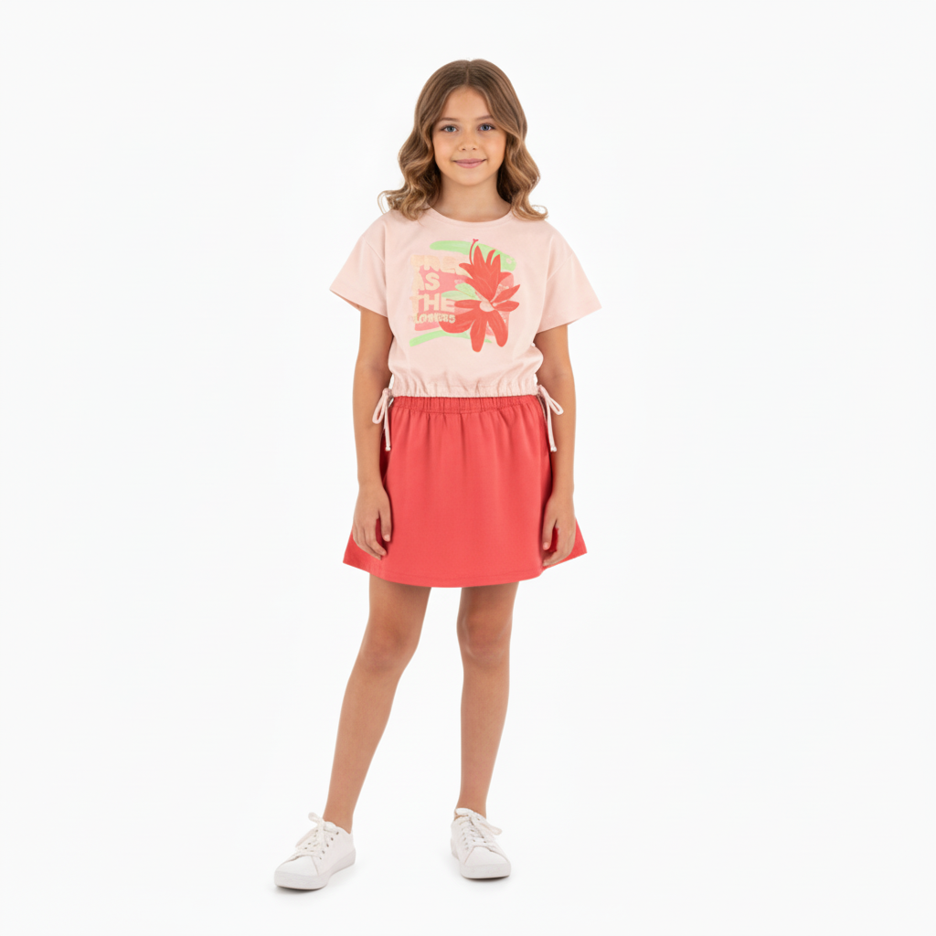 Set niña camisa falda flores hawaiana rojo Bee loop 18021 - 131406 promo 2x1000