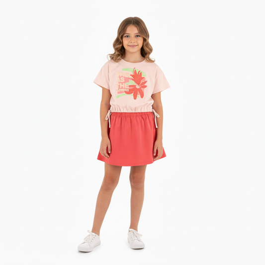Set niña camisa falda flores hawaiana rojo Bee loop 18021 - 131406 promo 2x1000