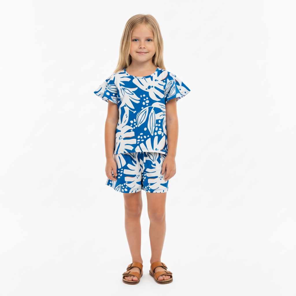 Set niña hawaiano camisa shorts azul Bee loop 18022 - FLO972 promo 3x1000