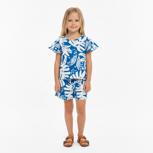 Set niña hawaiano camisa shorts azul Bee loop 18022 - FLO972 promo 3x1000