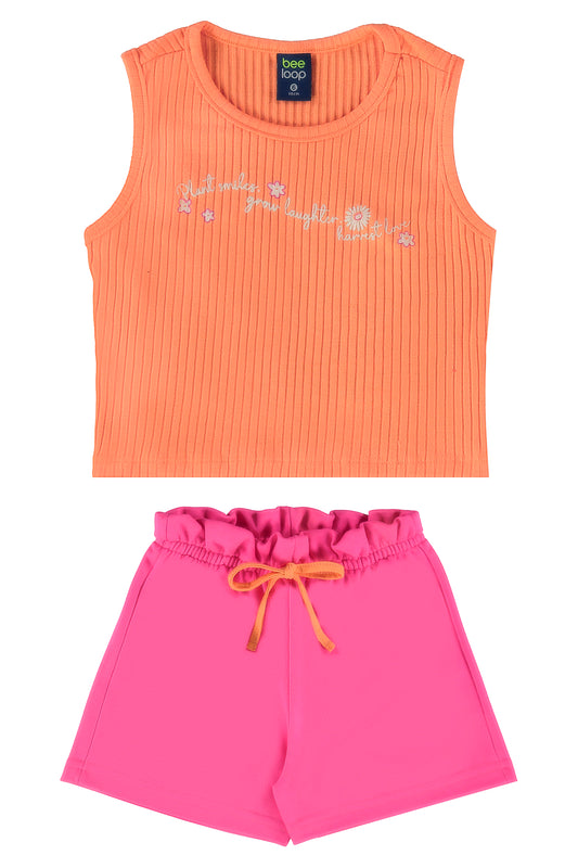 Conjunto blusa naranja short rosado Bee loop 18031 - 151247