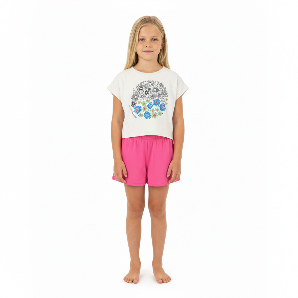 Set niña camisa blanca short rosado Bee loop 18034 - 000106 promo 3x1000