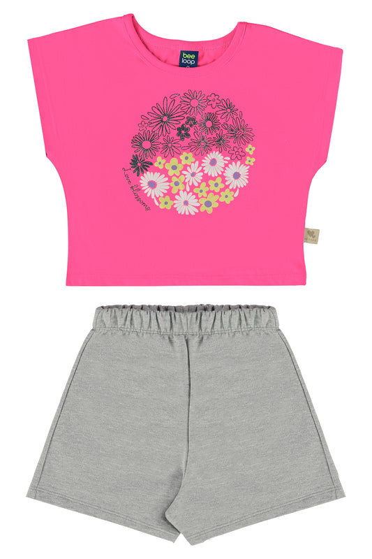 Conjunto blusa rosado short gris Bee loop 18034 - 072033