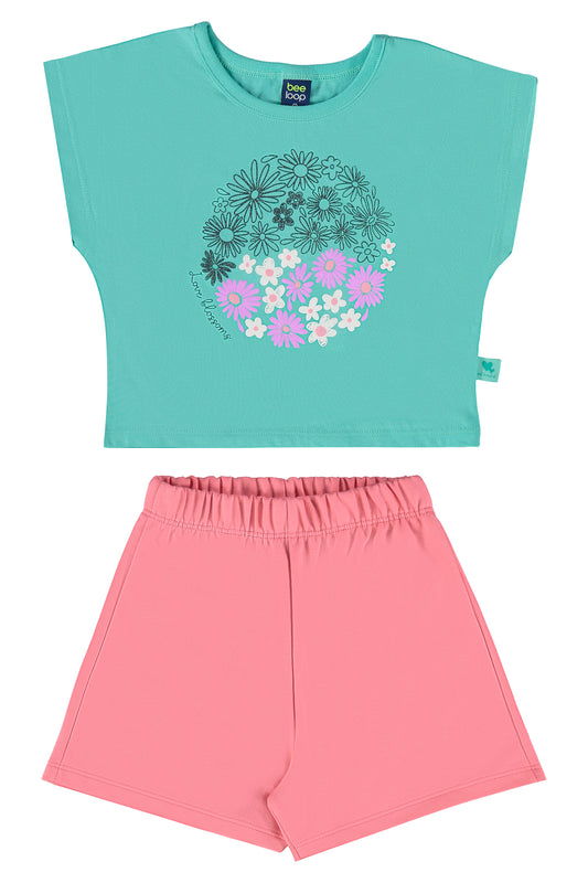 Conjunto blusa azul celeste short salmón Bee loop 18034 - 155218